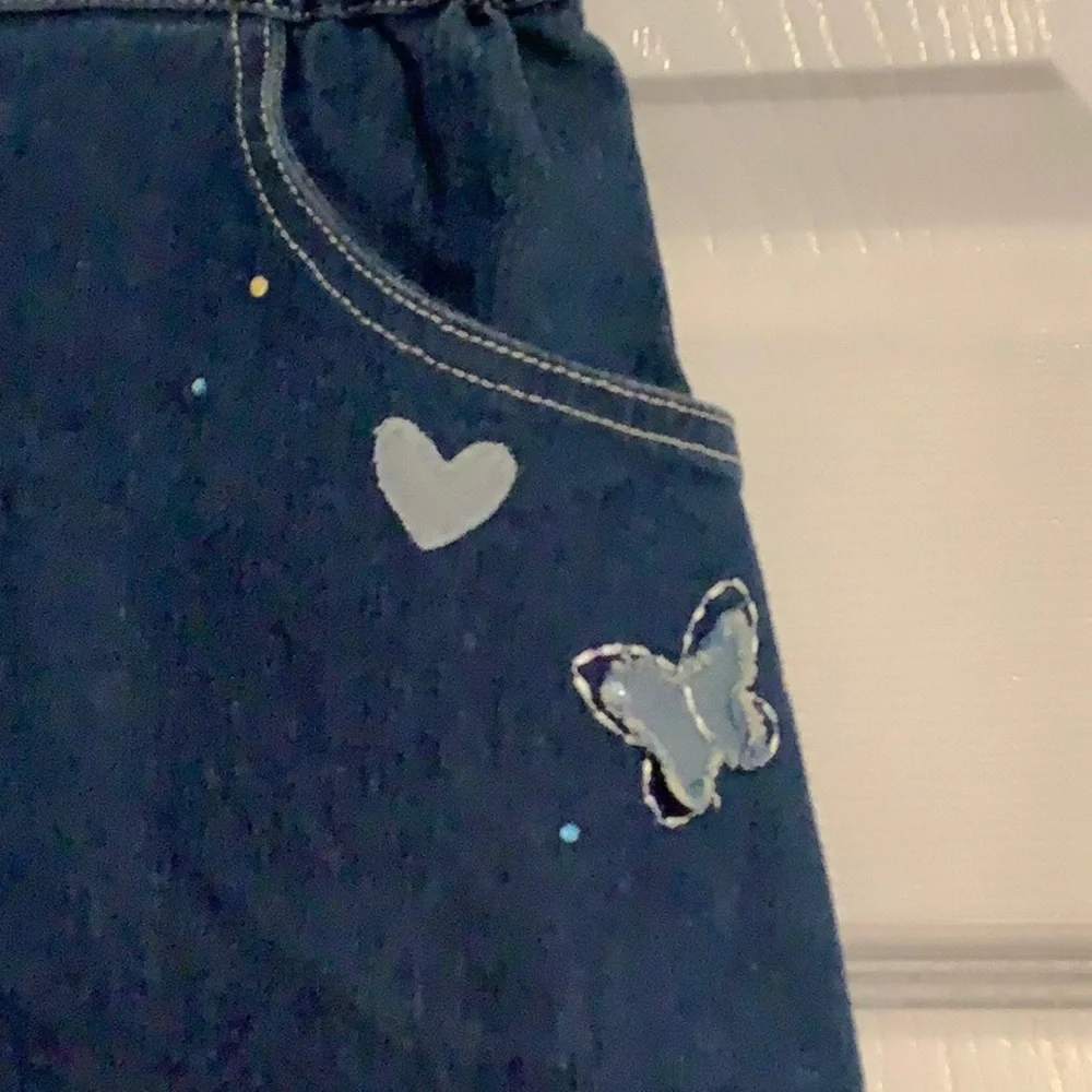 BABY GRAZIELLA Girl’s Made In Italy Ruffle Fringe Heart/Butterfly Denim Skirt 38 - Picture 2 of 8